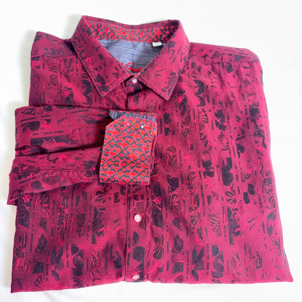 Robert Graham Shirt 3XL Red Burgundy Jacquard Floral Long Sleeve Excellent